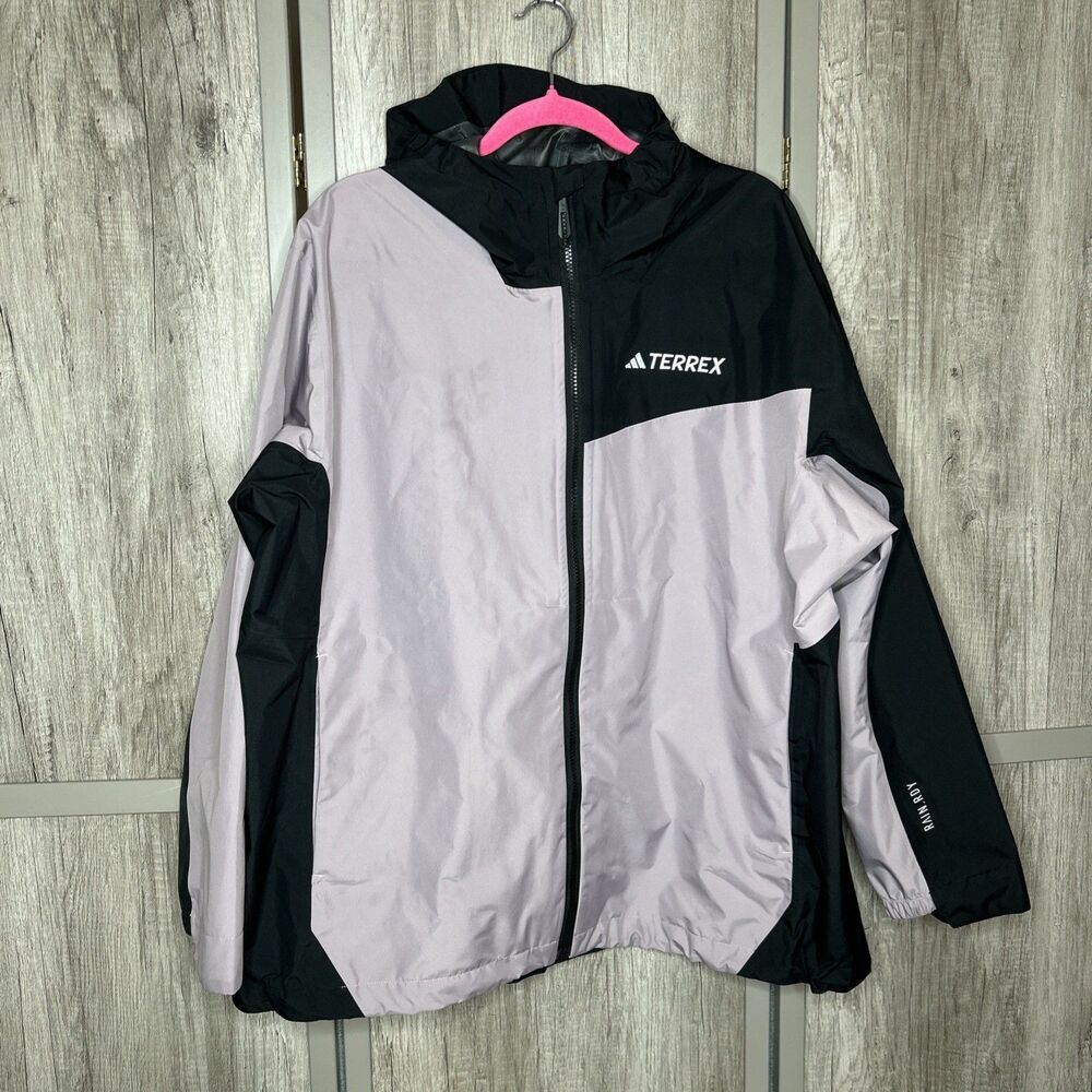 Adidas Terrex Jacket Rain Coat Hooded Color Block Purple Black